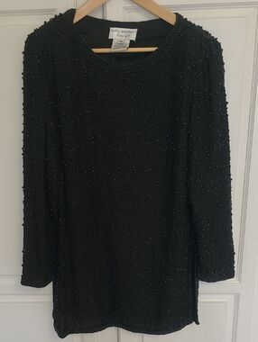 Vintage Papell Boutique Black Beaded Long-Sleeve Blouse